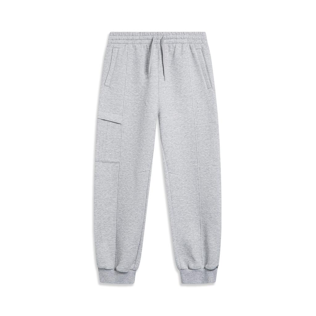 Li Ning Sports Lifestyle Series Solid Color Mid Waist Tapered Knit Joggers Men Joggers Light-Gray AKLT903-2
