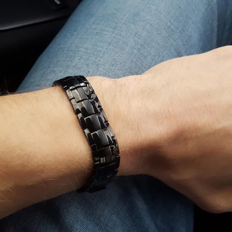 Vinterly Black Bracelet Men Hand Chain Link Energy Health Germanium Magnetic 15mm Stainless Steel Jewelry Women Male Waterproof