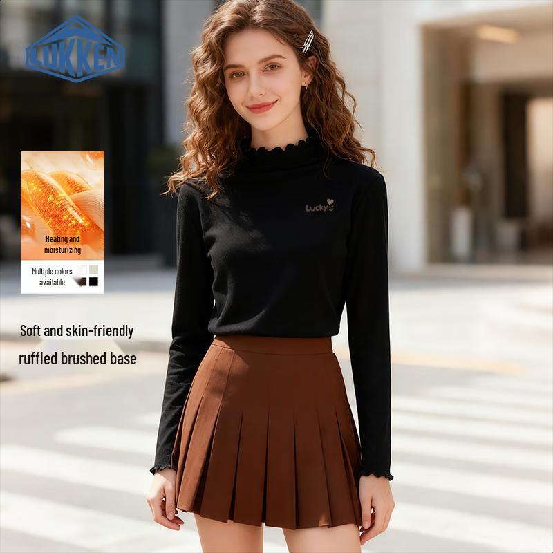 LUKKEN Women s Fleece-Lined Ruffle Semi-High Neck Thermal Top M