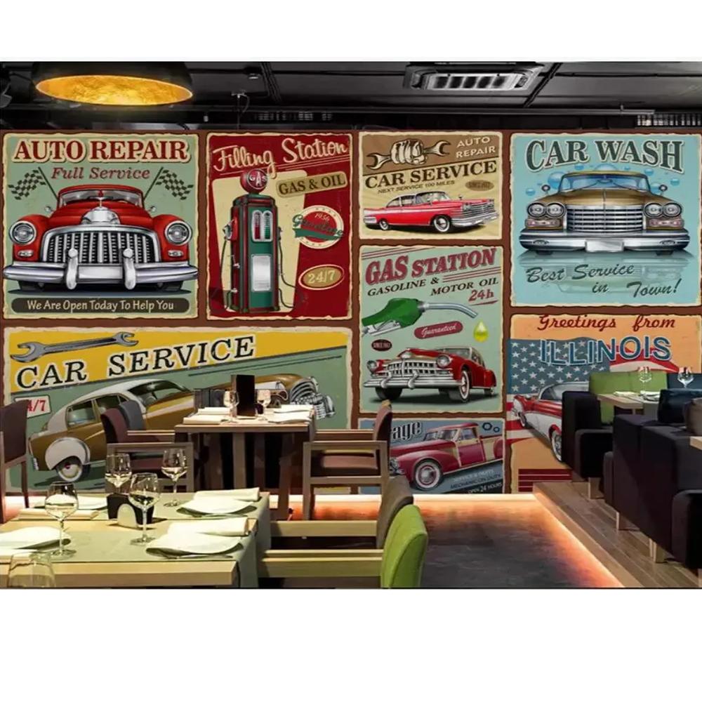 

Retro Nostalgic Hand-Painted European Classic Car Bar Restaurant Living Room Wallpaper 200 cm(W) x 140 cm(H)
