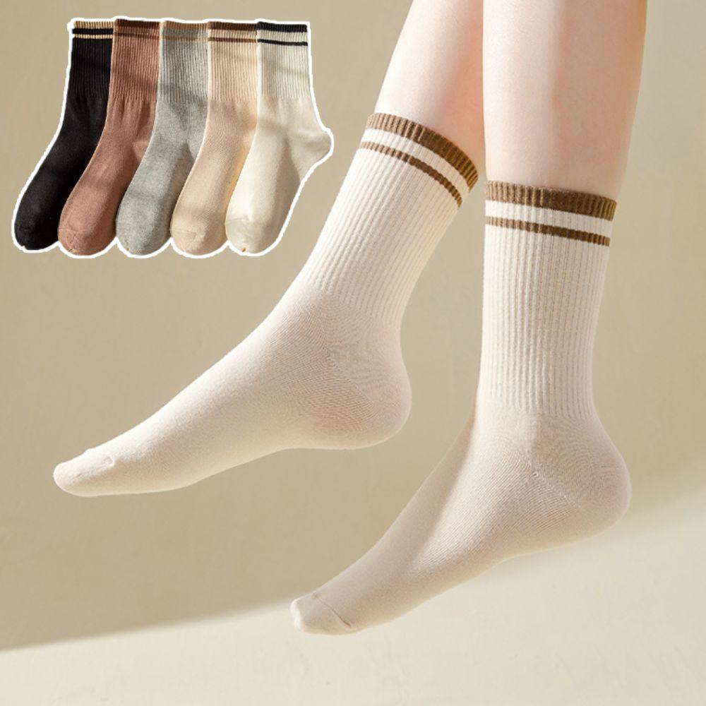10Pairs Simple Mid-calf Socks Patchwork Women Tube Socks Ins Stripe Socks  Girl