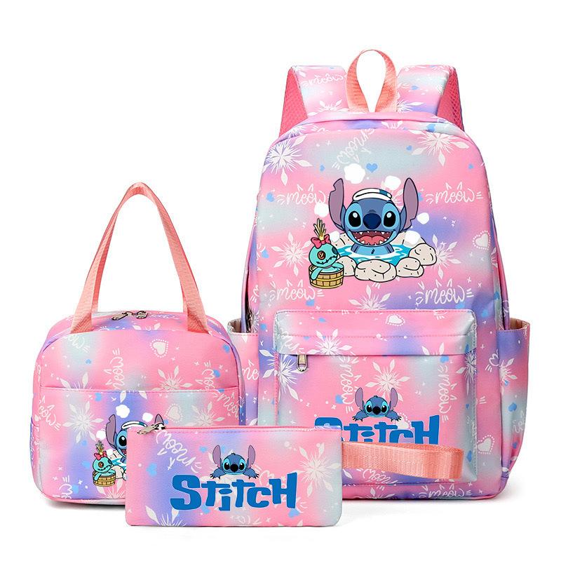 Stitch Three Piece Backpack for Male and Female Students, Campus Cartoon Printed Backpack, Outdoor Travel Large Capacity Bag