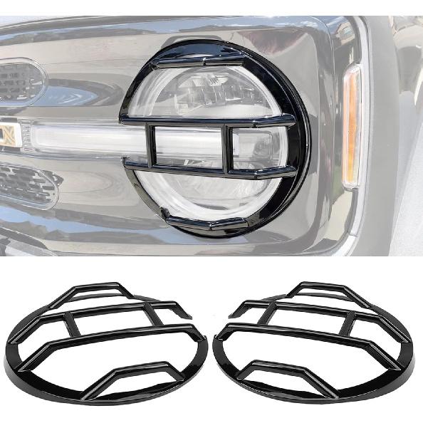 Red Headlight Cover for 2021-2024 Ford Bronco, Headlight Protector Guard with Anti-Scratch Trim - Pair, Durable Front Grille Off-Road Protective