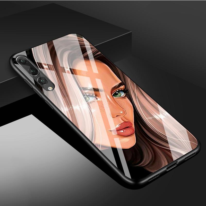 Lady Tempered Glass Phone Case For Huawei P20 P30 P40 P40 Lite Pro Psmart Mate 20 30 Cover Shell