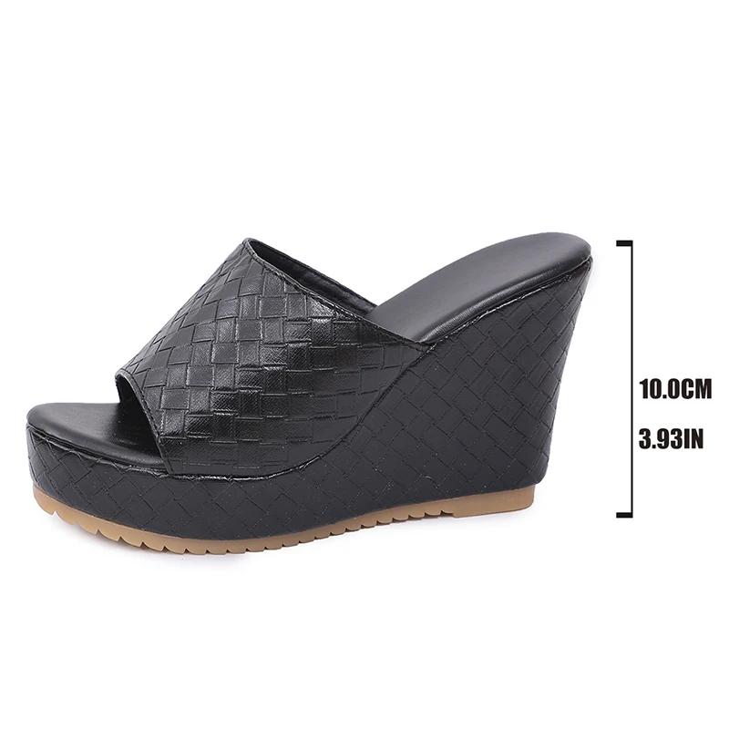 Fashion Peep Toe Wedge Heels Sandals for Women Summer Patent Leather Platform Slippers Woman Anti Slip Thick Sole Beach Sandalias Mujer