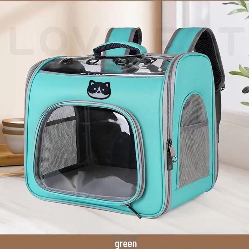 Large Transparent Foldable Outdoor Cat Carrier - Double Shoulder, Multi-functional, Solid Color