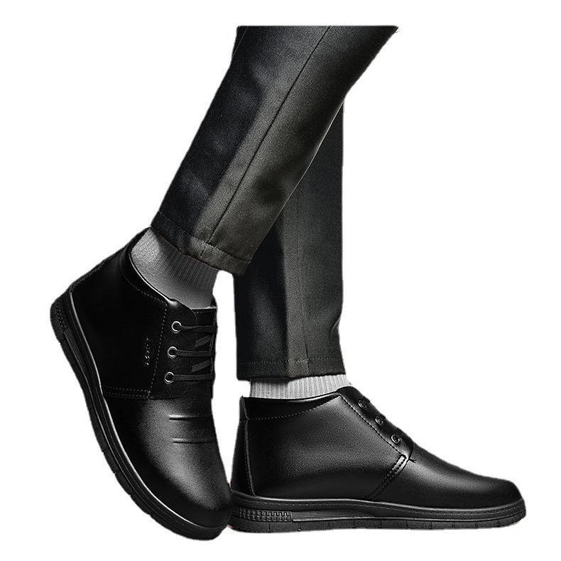 Scarpe di cotone e pelle ispessite da uomo invernali calde in velluto scarpe di pelle alte da uomo scarpe di cotone casual da uomo scarpe da papà di mezza età e anziani cot