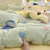 Class A bedding four-piece set solid color cotton cartoon towel embroidered quilt cover skin-friendly washed cotton student dormitory cute kit