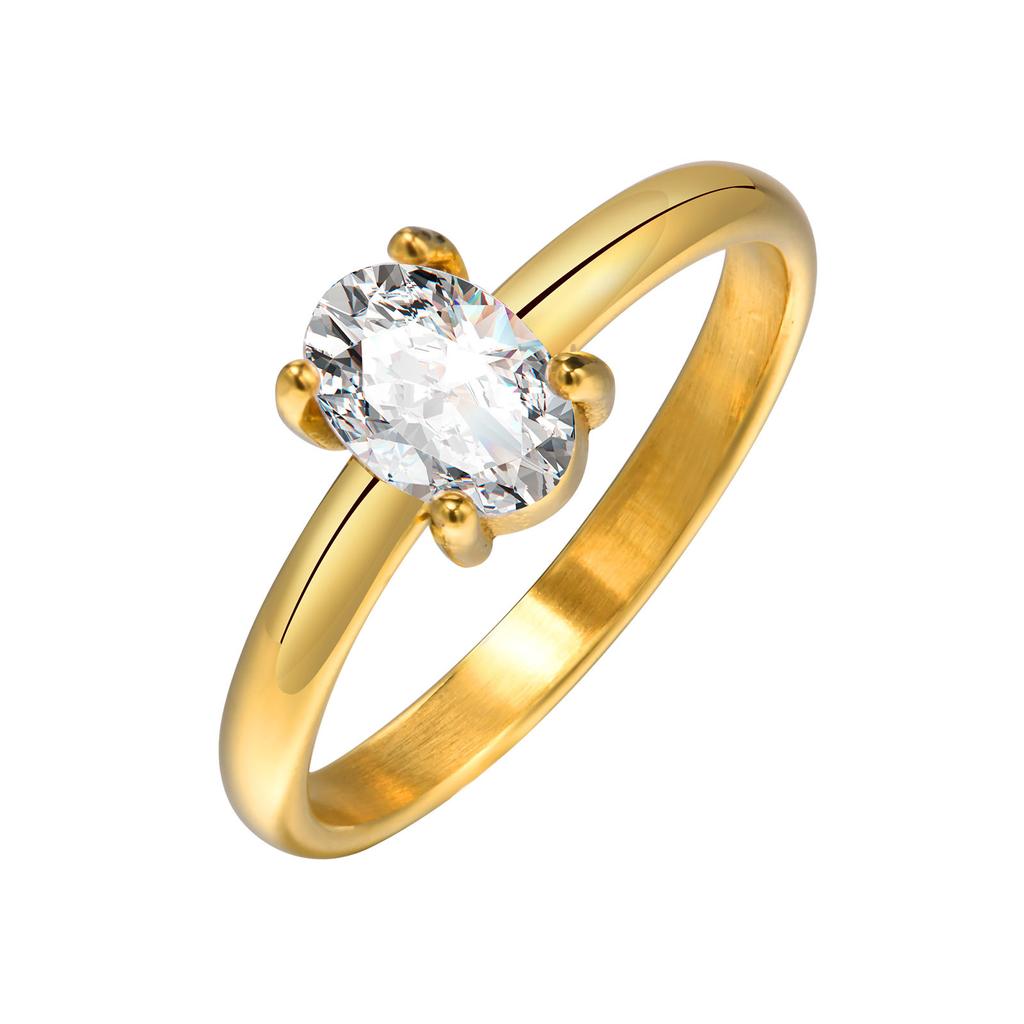 Bague de fiançailles en zircone cubique 2 mm pour femme, élégante bague de mariage en acier inoxydable avec pierre ovale en CZ