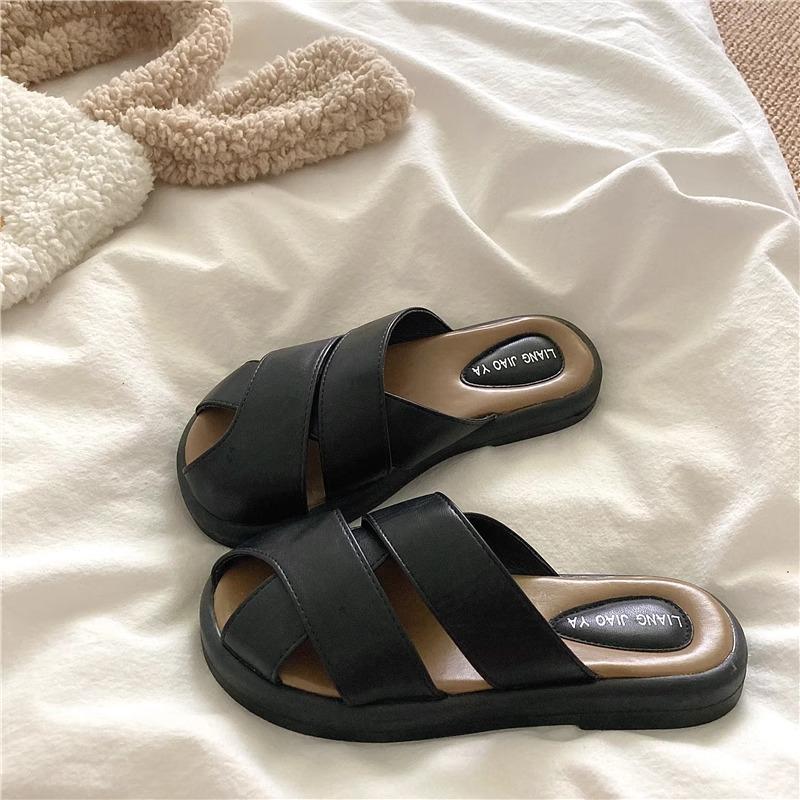 

Soft baotou half slippers women s summer 2025 new outer wear Korean version hollow beach sandals Roman shoes tide 40 чёрный