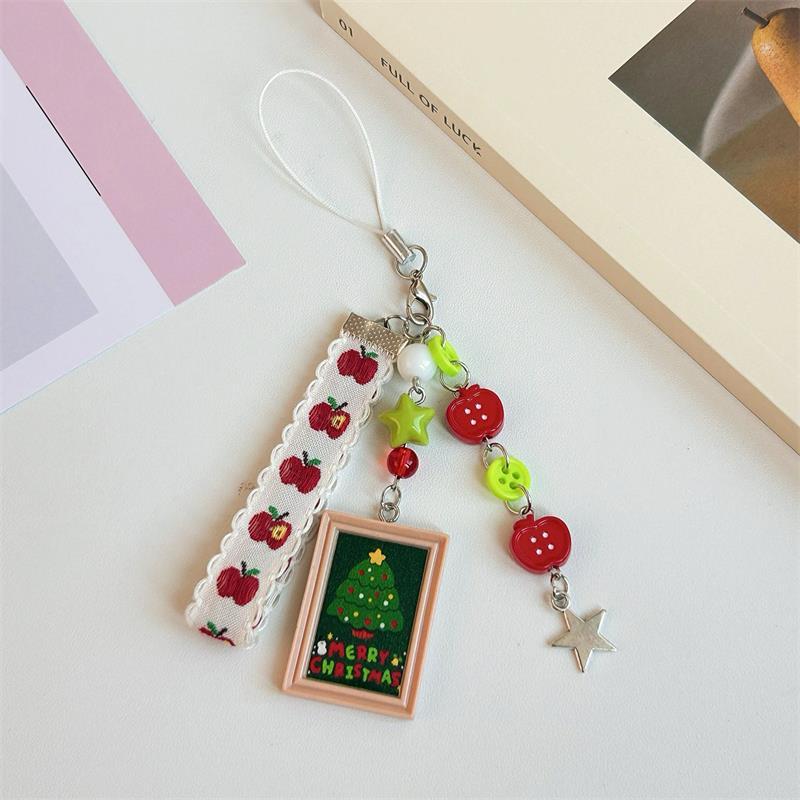 

Cute Apple Wristband Lanyard Christmas Tree Keychain Pendant Phone Chain Backpack Charm Bag Hang Accessory Keyring Gifts as the picture