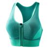 Color Block Shockproof Front Zip Racerback Sports Bra For Gym Running Seamless Back Closure