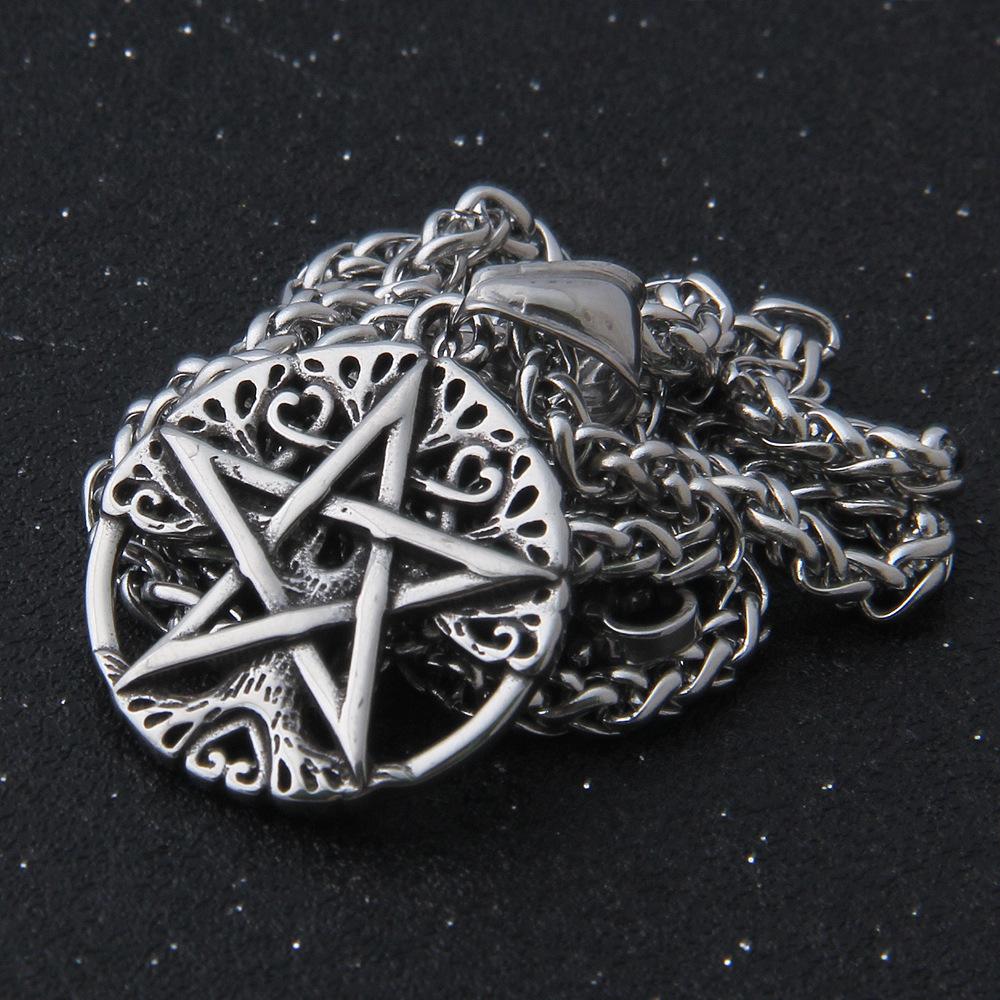 Vintage Viking Tree of Life Pentagram Necklace Stainless Steel Yggdrasil Pentacle Pendant Wiccan Pagan Amulet for Men Women
