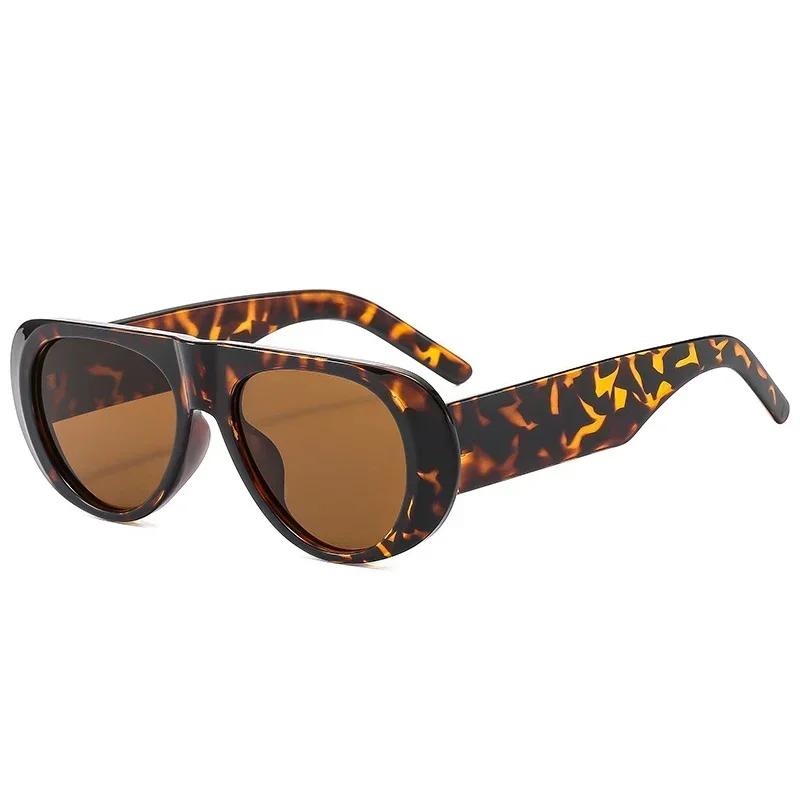  Ins Popular Fashion Pilot Women Sunglasses Retro Tea Blue Shades UV400 Men Trending Wide Legs Sun Glasses