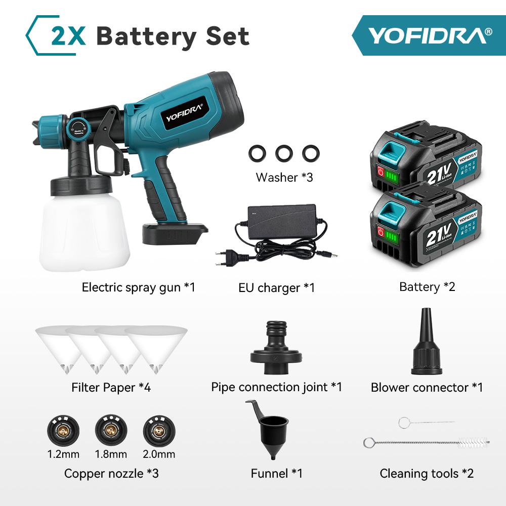 Yofidra 1000ML Electric Spray Paint Gun Home Cordless Sprayer Auto Furniture Steel Coating Airbrush For Makita 21V Battery Pin