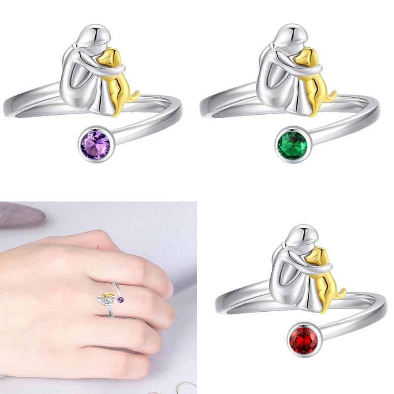 Adjustable Heart Rings Featuring Girl and Dog Designs Electroplated for Long Time Use for Pet Lovers