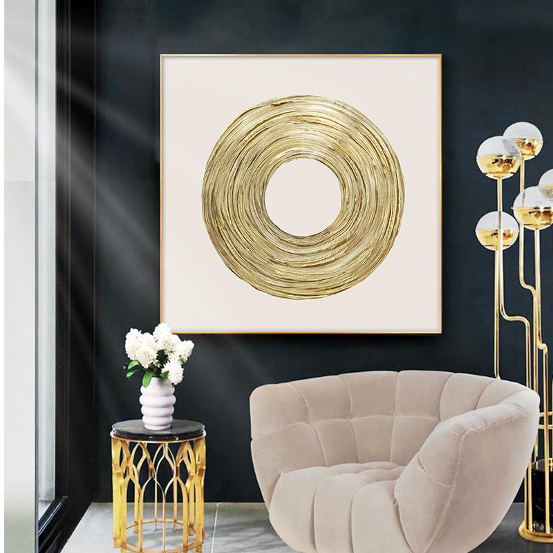 

Nordic Luxury Golden Circle Painting Black and White Modern Abstract Painting Poster Wall Art for Living Room Home Decor 70x70cm No Framed