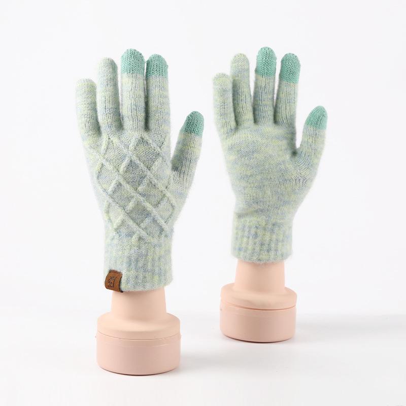 

Взрослые зимние теплые перчатки для женщин, вязаные шерстяные перчатки с узором «ананасовый цветок», с сенсорным экраном, для улицы, с подкладкой из плюша, морозостойкие, пятипалые One size