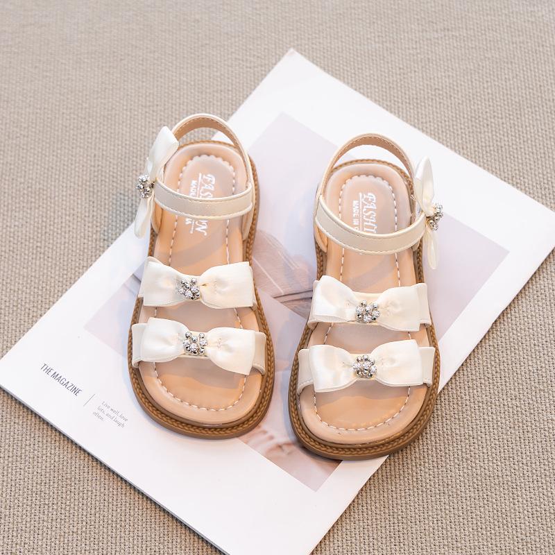Girls' Bowknot Sandals Summer New Style Princess Shoes for Girls, Soft Sole Open-Toe Beach Shoes for Older Children