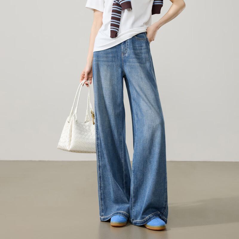 ESE-Y Women's Tencel Cotton Straight Wide-Leg Jeans