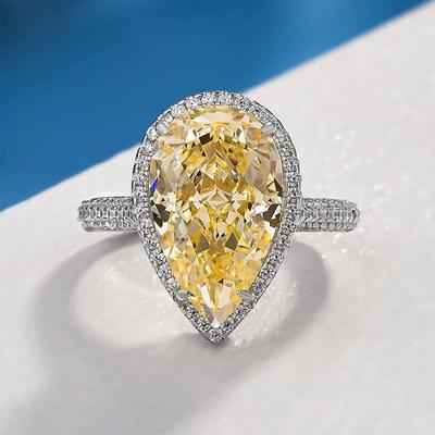 Huitan Waterdrop Yellow/Pink CZ Women Rings for Wedding Gorgeous Female Accessories Anniversary Party Gift Elegant Lady Jewelry