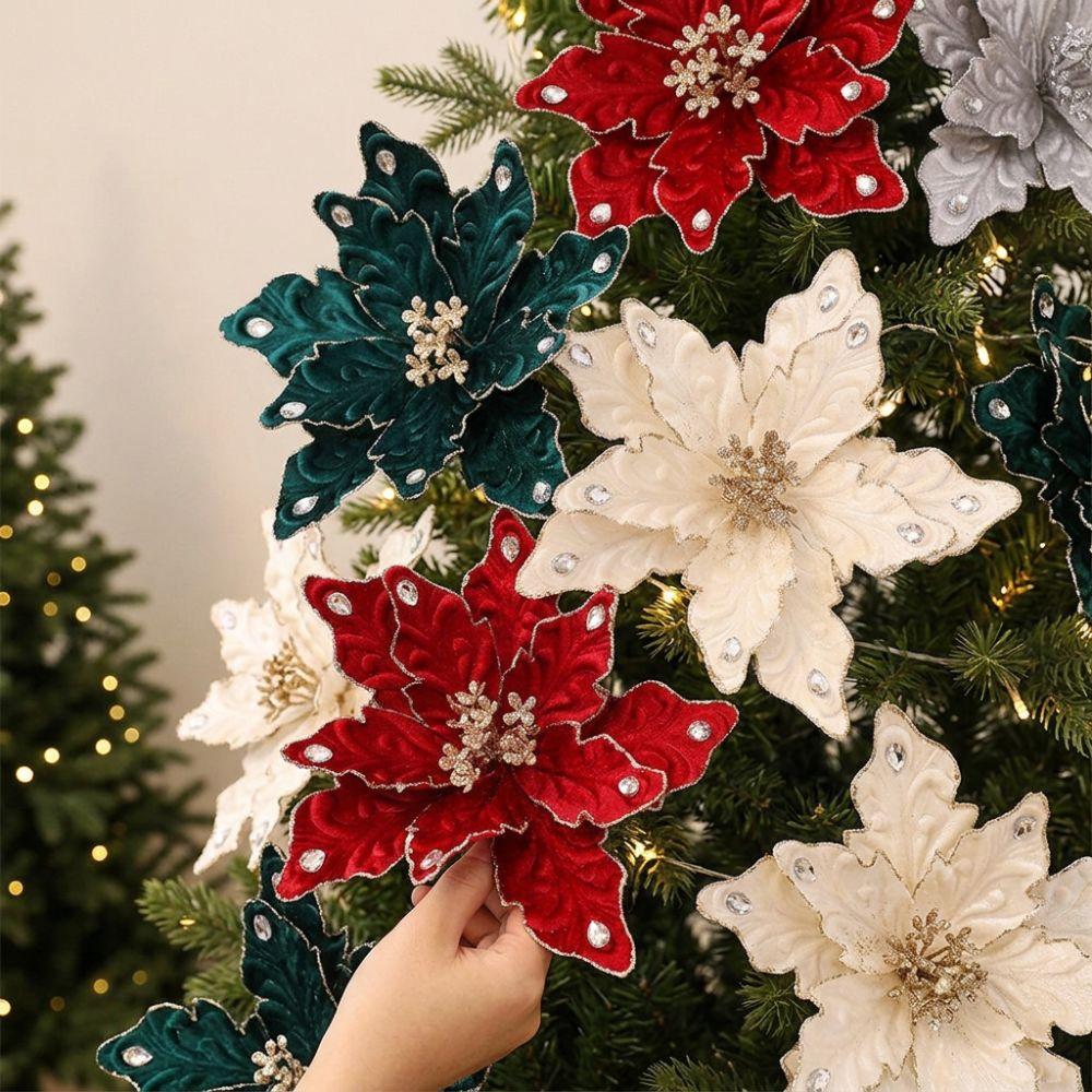 DIY Craft Christmas Tree Artificial Flower Lifelike Flocked Magnolia Flowers Holiday Party