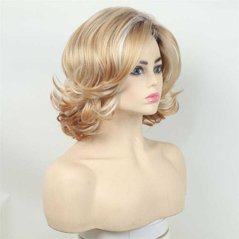 Ombre Blonde Wig Synthetic Heat Resistant Short Straight Bob Wigs with Bangs for Women Daily Mommy Hair Replacement Wig