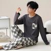 Autumn Men's Pajamas Loungewear Set Simple Loose Youth Pajamas Loungewear Long Sleeve Pant Spring Pajamas Loungewear Dropship