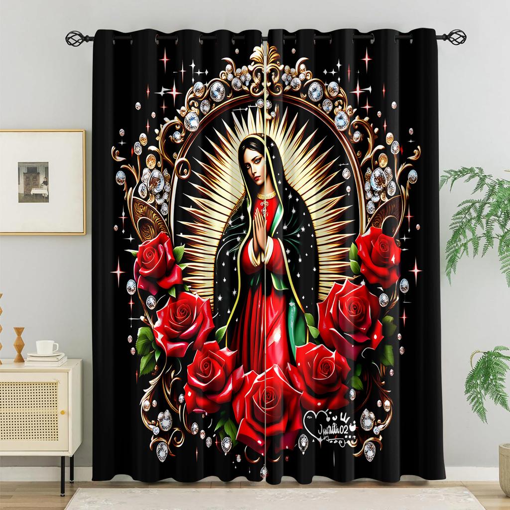 2Pcs Virgin Mary Pattern Printed Blackout Curtains Suitable For Bedroom Kitchen Living Room Study Office Bathroom Decorations