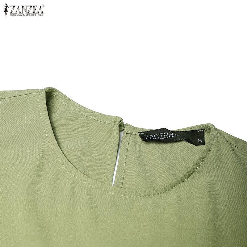 ZANZEA Women Daily Casual Round Neck Solid Color Short Sleeve Dress