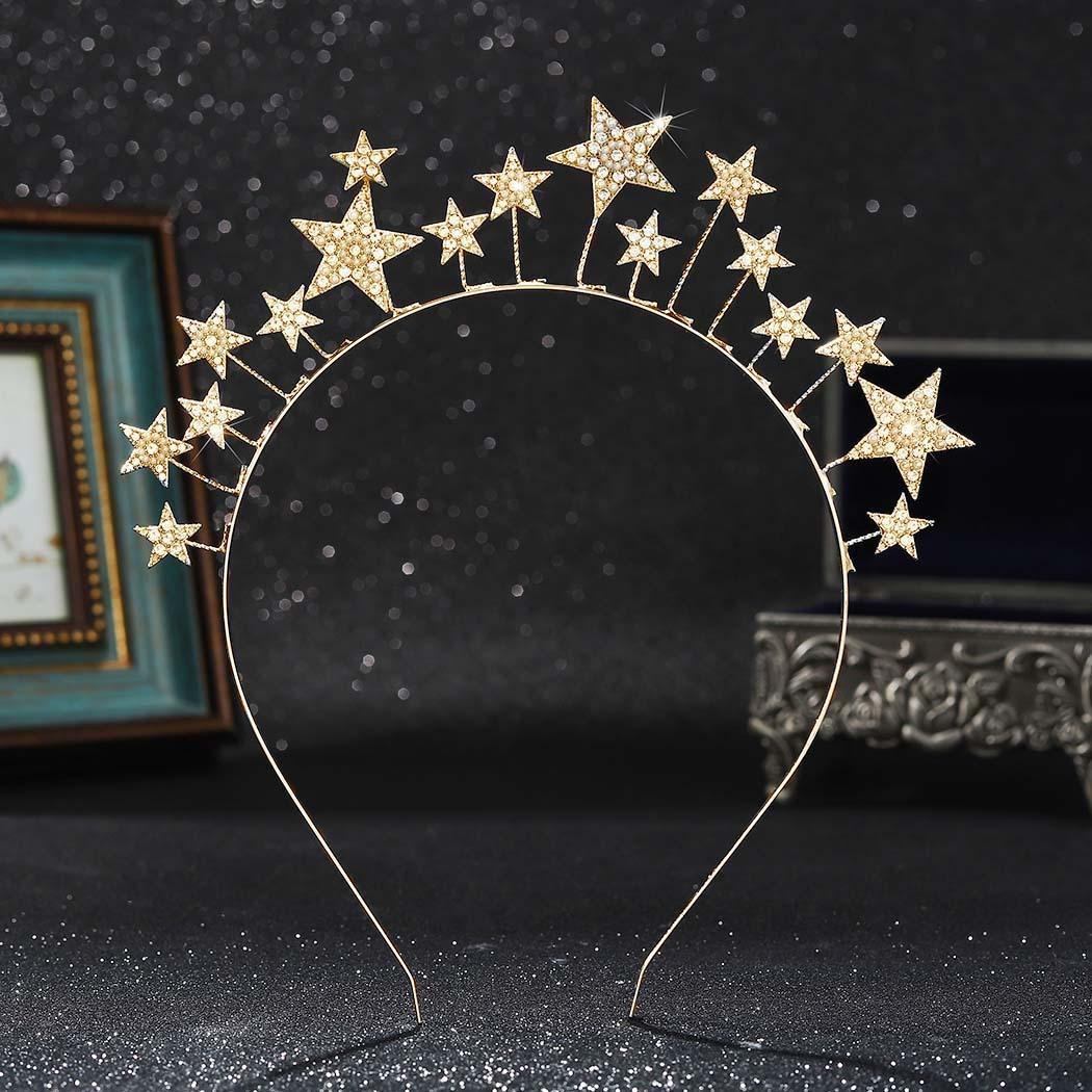 Party Zinklegierung Strass Stern Stirnband mit Diamant Fünfzackstern Festival Feier Haarschmuck Krone Mode Kopfschmuck black