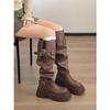 Black retro platform boots women's boots 2025 new autumn small slim versatile pile knight boots