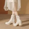 Small height-increasing boots women's autumn and winter thick-heeled short boots autumn and winter white high-heeled boots leather boots Martin boots