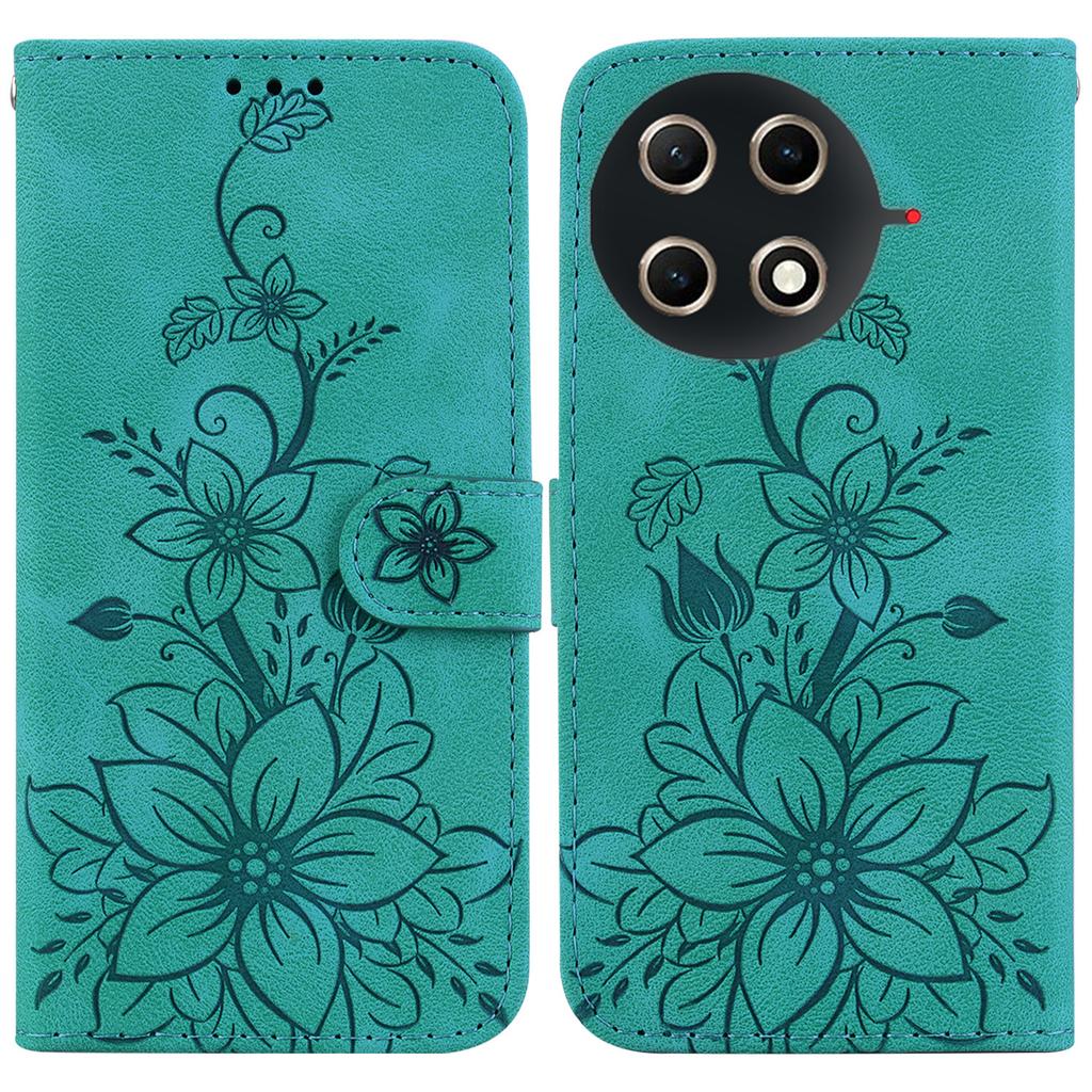 For TECNO Camon 30S 4G/30S Pro 4G Stand Case Lily Flower Imprint Leather Phone Cover with Wrist Strap