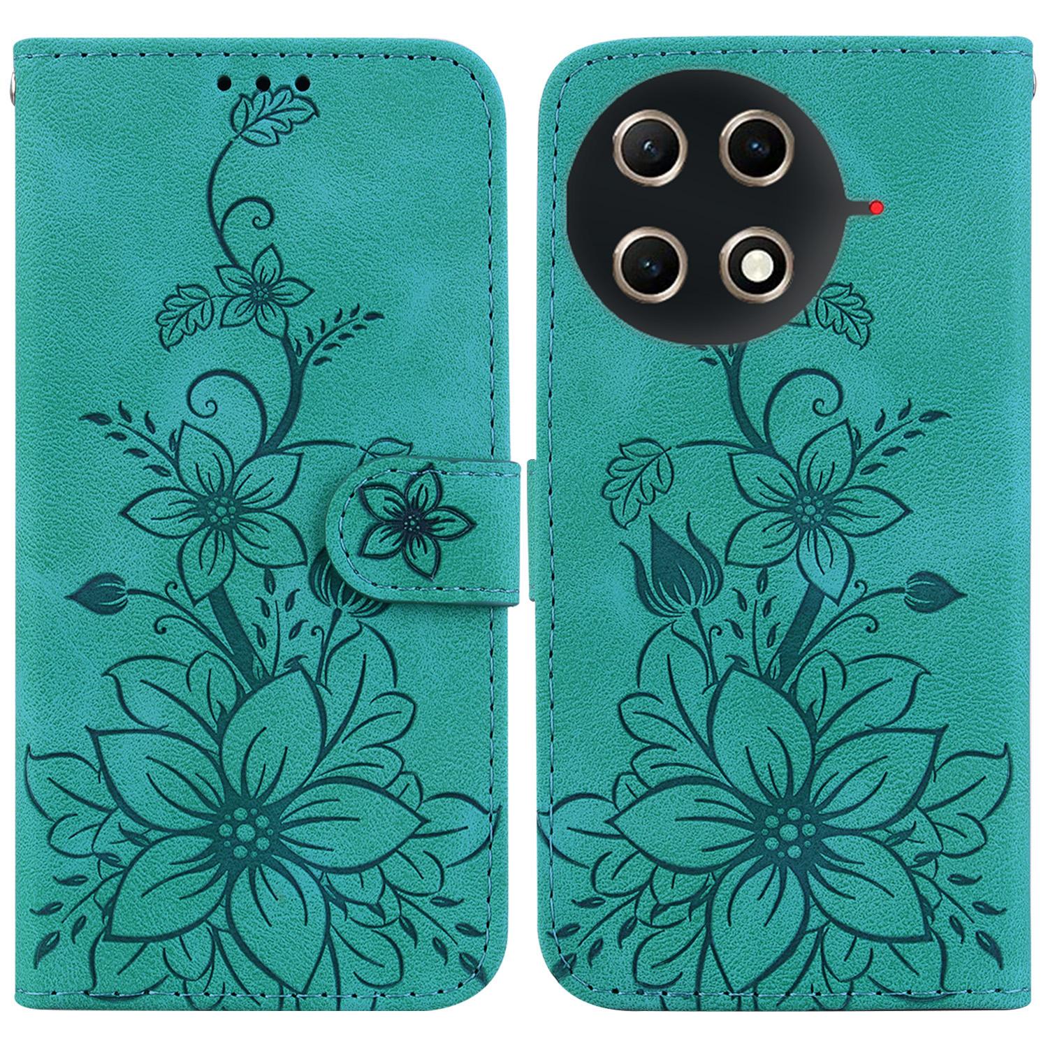 

Чехол-подставка для TECNO Camon 30S 4G/30S Pro 4G, кожаный чехол для телефона с тиснением в виде лилии и ремешком на запястье Green