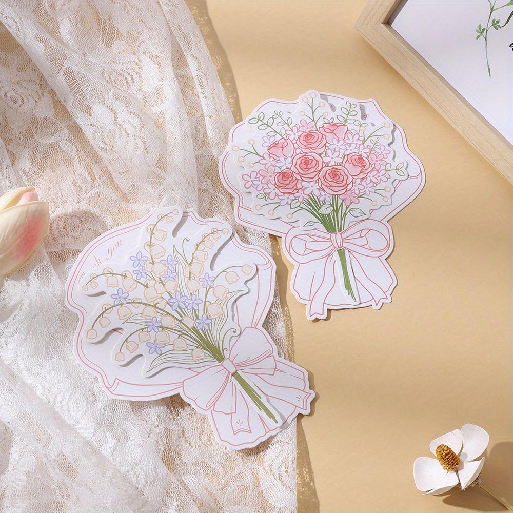 6pcs Hand Drawn Bouquet of Tulips, Roses, Blessing Cards, Wedding, Mother's Day, Birthday Gift Cards, Cardstock, Creative Gifts