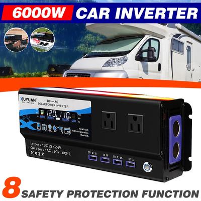 6000W DC 12V/24V To AC 110/220V 50HZ Portable Car Power Inverter Charger Converter Adapter Universal Socket