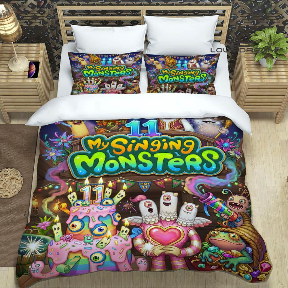 M-My Singing Monsters bedruckte Bettwäsche-Sets exquisites Bettwaren-Set Bettbezug Steppbett-Set Bettwäsche-Set Luxus-Geburtstagsgeschenk