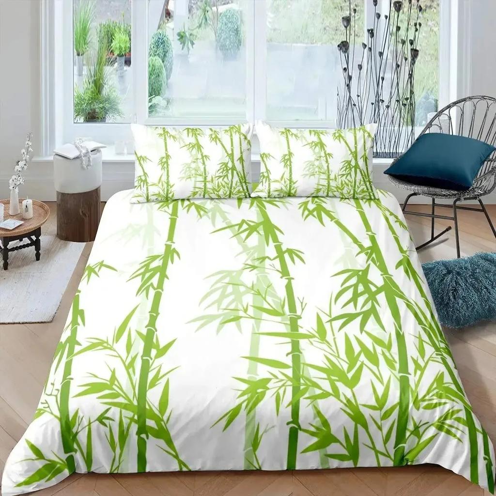 Bamboo Duvet Cover Set Bamboo Branches Bedding Set Tree Print Comforter Cover Fashion Retro Floral Style Quilt Cover Queen Size