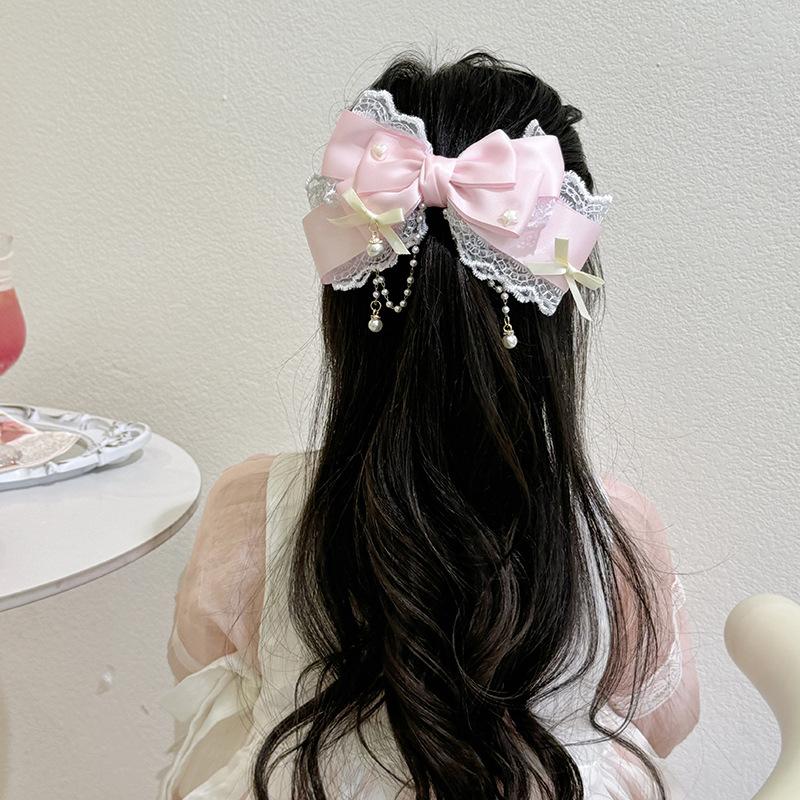 Söt Prinsessa Lolita Rosettdräktsspets Hårklämma Huvudprydnad Cosplay Huvudbonad Flickans Håraccessoarer Lolita Handgjorda PärlHårnålar Pannband