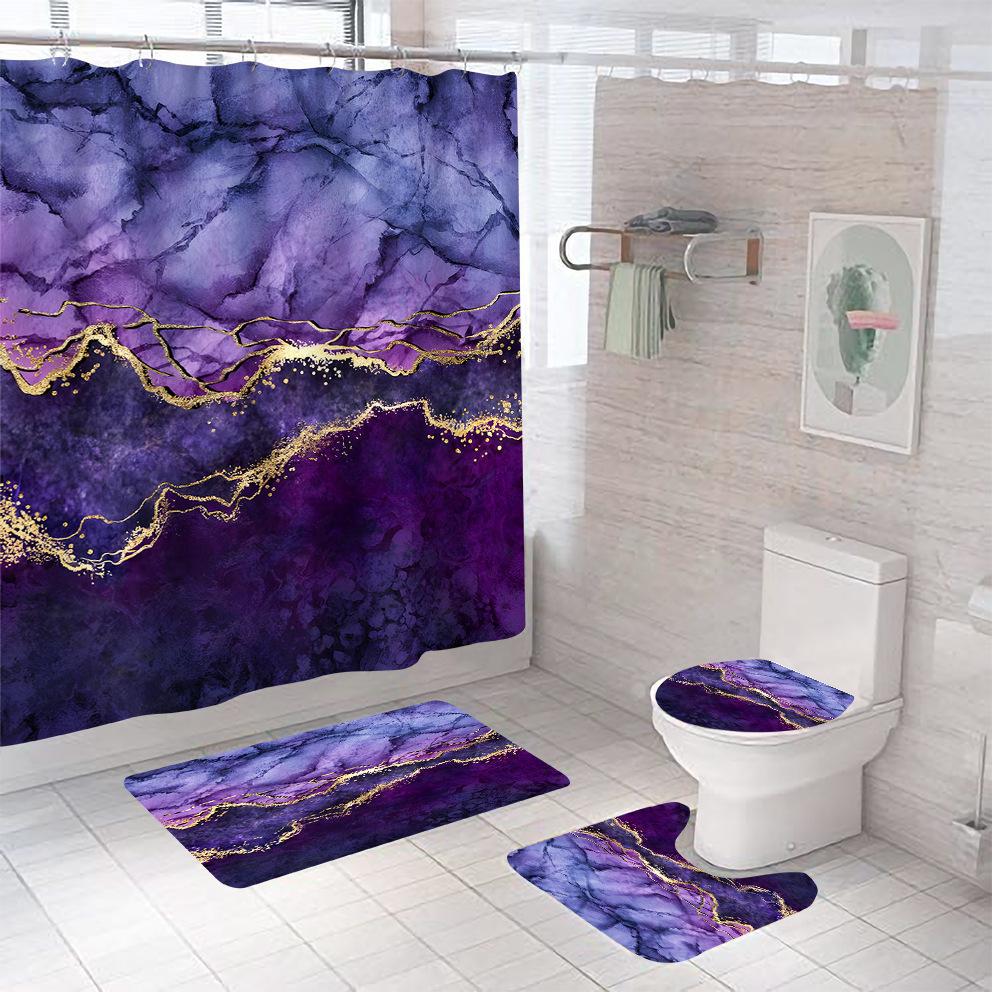 Bathroom Shower Curtain Four-piece Digital Printing Marble Waterproof Shower Curtain Toilet Partition Curtain Bath Mat