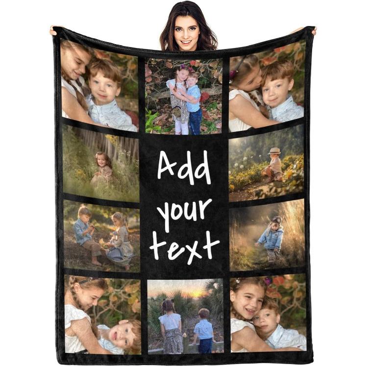 Custom Blanket Personalized Blanket with Photos Text Customized Picture Blanket for Adult Dad, Mom, Kids, Dogs, Friends, Birthday Christmas Halloween