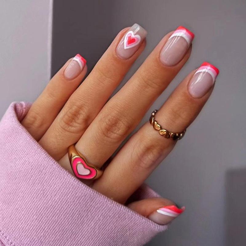 Wearable French Pink & White Swirl Love Heart Valentine s Day Manicure Nails