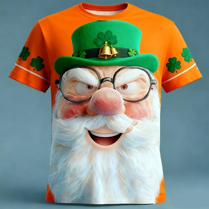 

3D Printed St. Patrick s Day T-Shirt For Men Clover Leprechaun Pattern T Shirts Summer Loose Street Tops O-Neck Short Sleeve Tee XXS