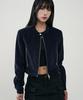 Arrayed Vertical Biker Crop Corduroy Jacket [Navy]