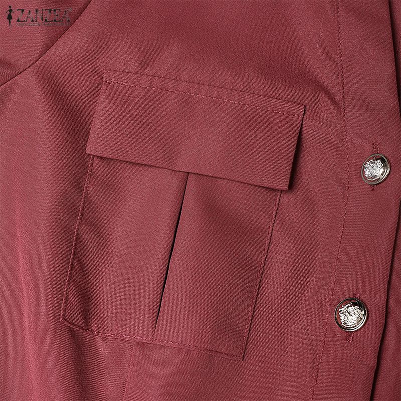 ZANZEA Women Casual V-Neck Solid Color Long Sleeve Elegant Dress