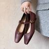 New Retro Versatile Leather Women's Shoes with Mary Jane Shoes 2025 Spring New Thin Small Low-heeled Single Shoes