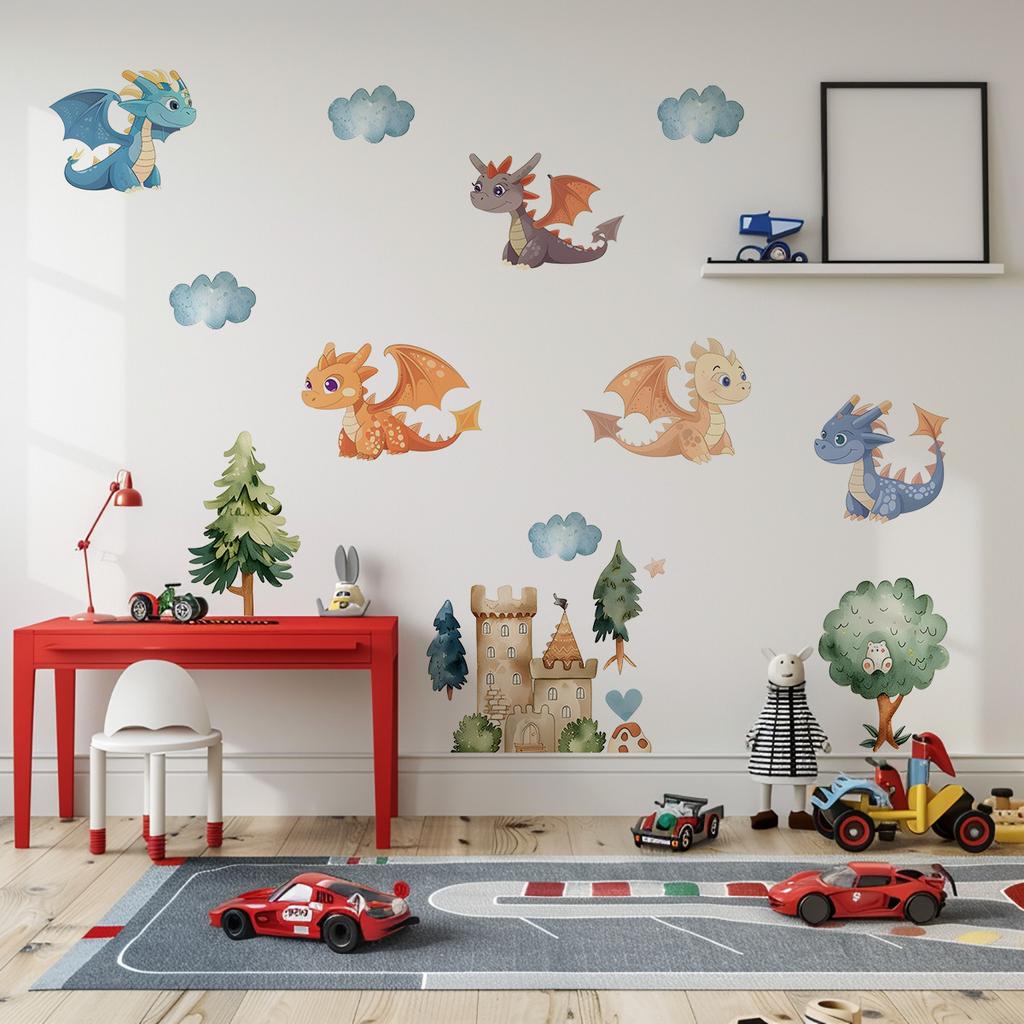 Cute Cartoon Dinosaur Wall Stickers for Kids Room Nursery Kindergarten Home Decor Self Adhesive Removable Decals