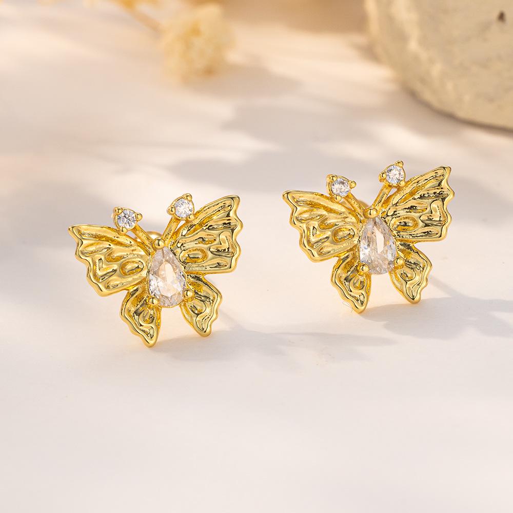 18K Light Luxury Zirconia Bow Stud Earrings 18K (Single Price)