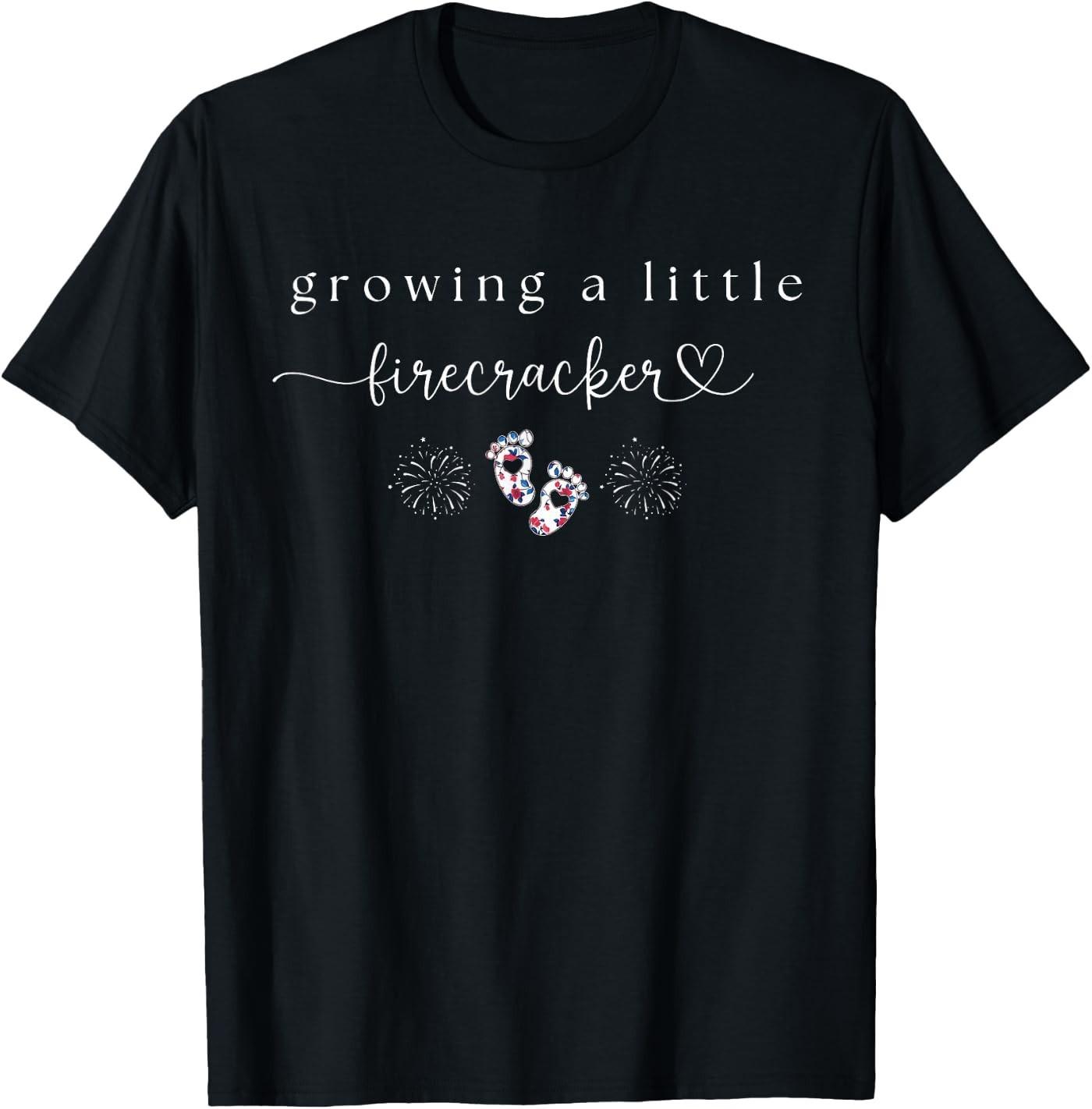 Retro Growing A Little Firecracker 4th of July Pregnancy T- Unisex T-Shirt L